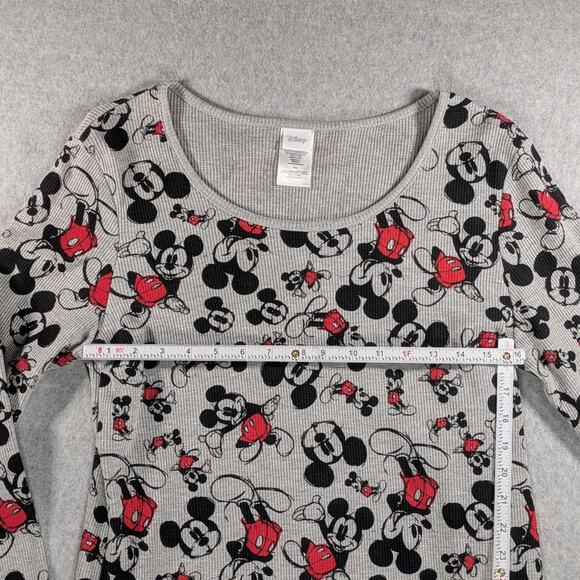 Disney Mickey Mouse Women's XL Thermal Shirt Gray Waffle Knit Thumb Holes - Picture 11 of 16